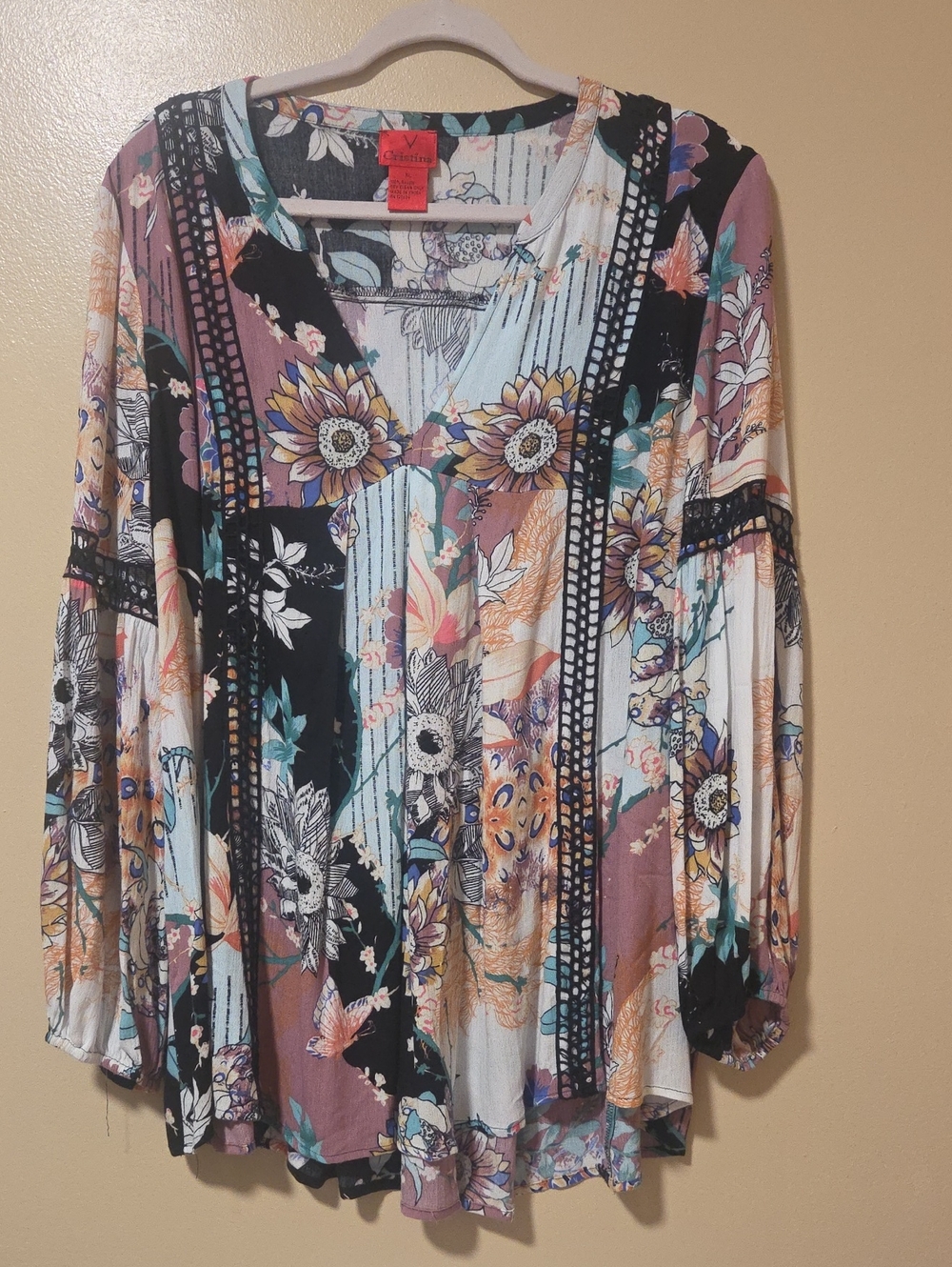 Christina Multi-Color Floral Patchwork V-Neck Tunic
